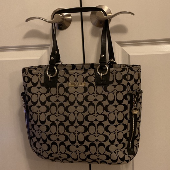 Coach Handbags - Coach Black and Cream Signature Tote